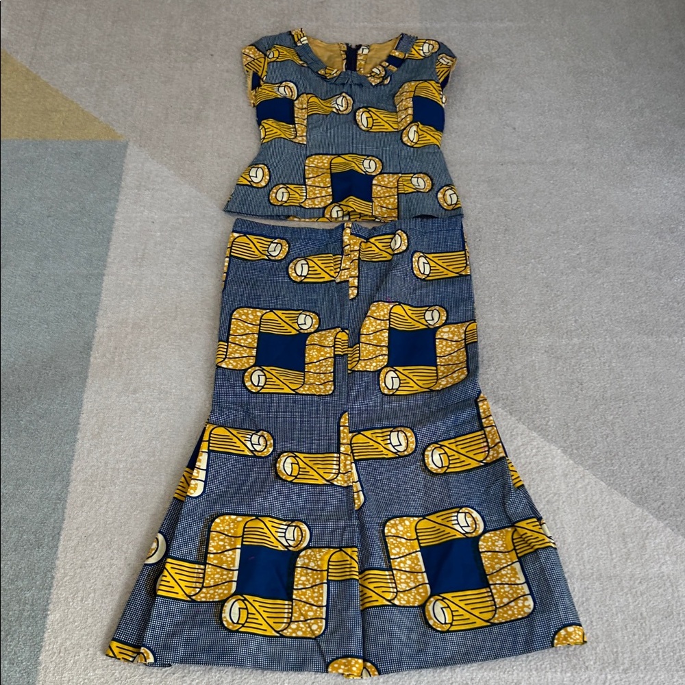 Authentic African Blue and Yellow Two Piece Patterned Dress